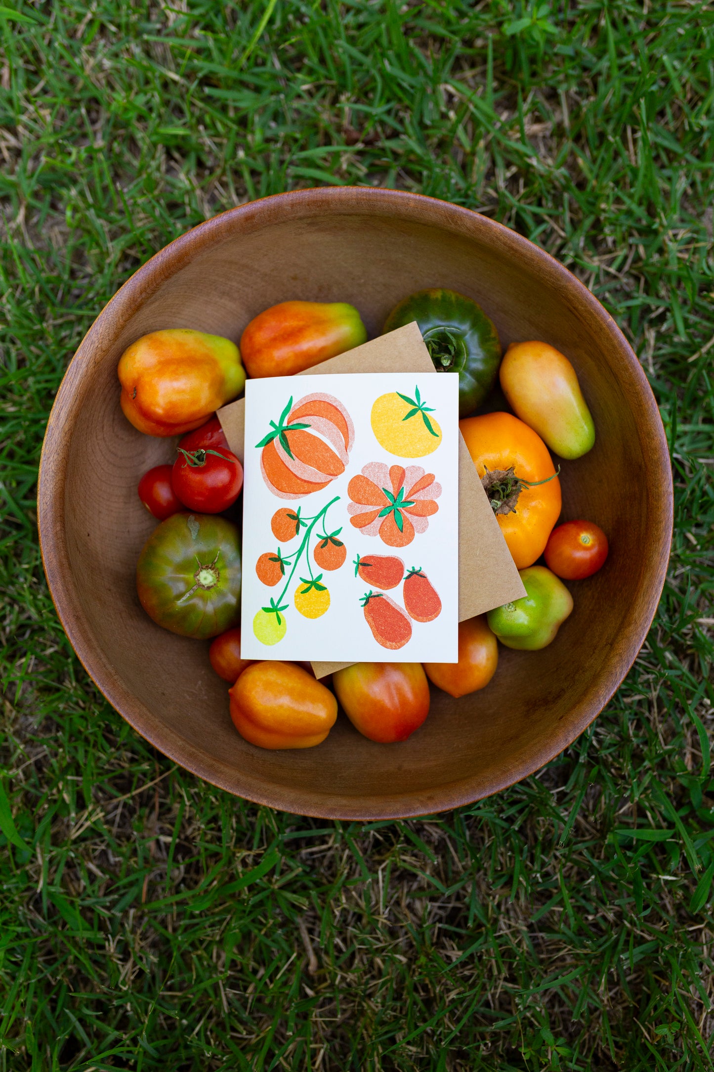Heirloom Tomato Risograph Inspired Card | Individual Blank Greeting Card | A2