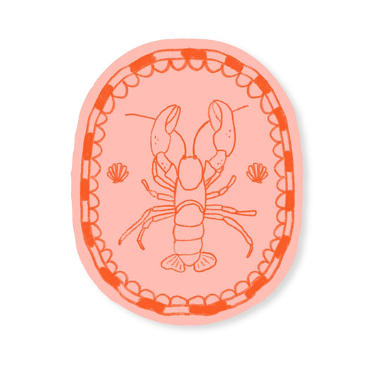 sticker with lobster illustration on a pink background