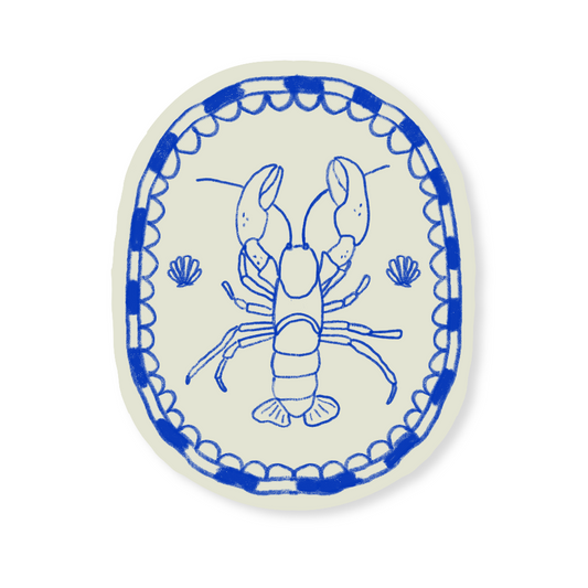 Decorative sticker with a blue lobster design on a white background