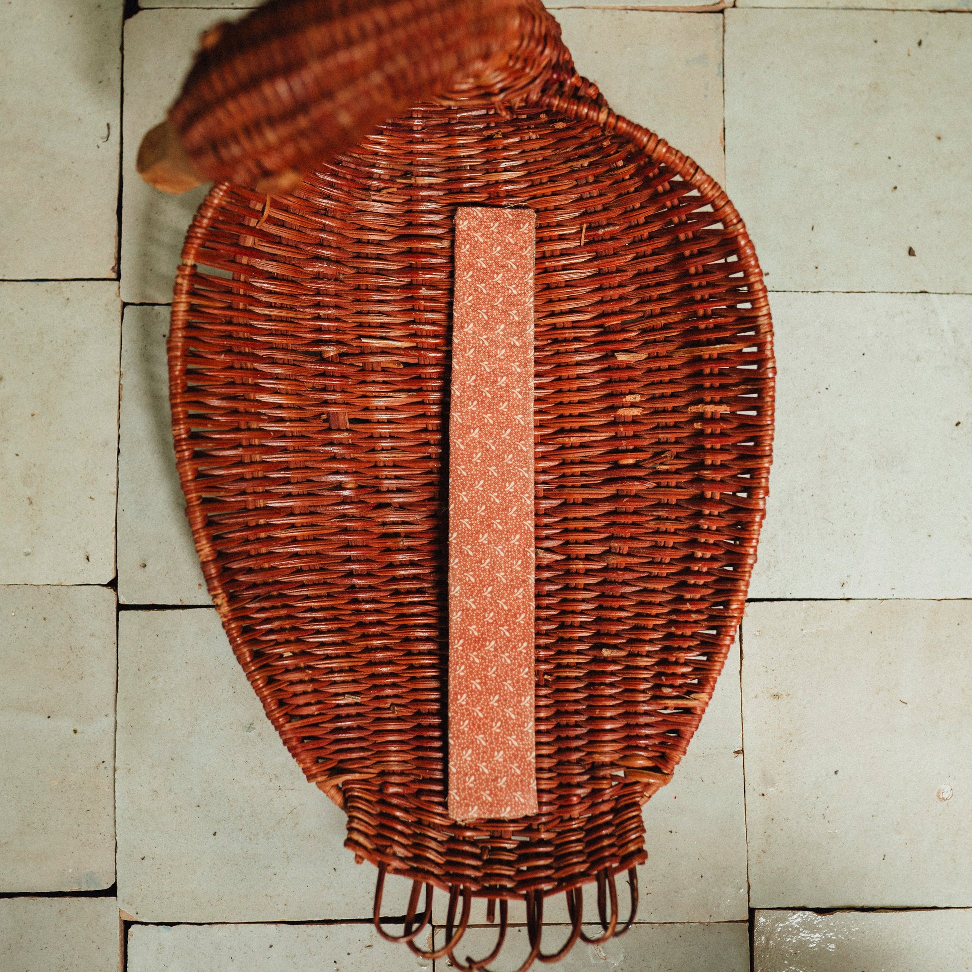 Picture of the back of a bookmark made with brown vintage floral fabric