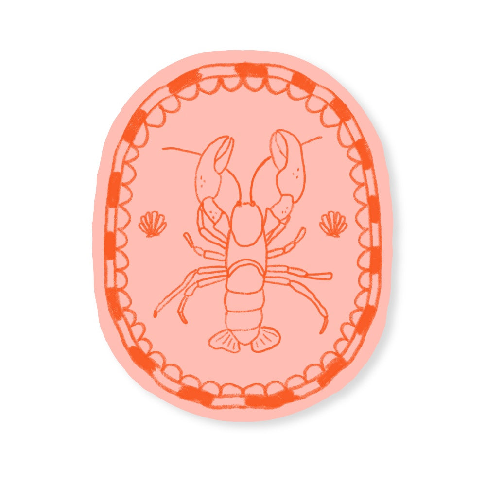 sticker with lobster illustration on a pink background