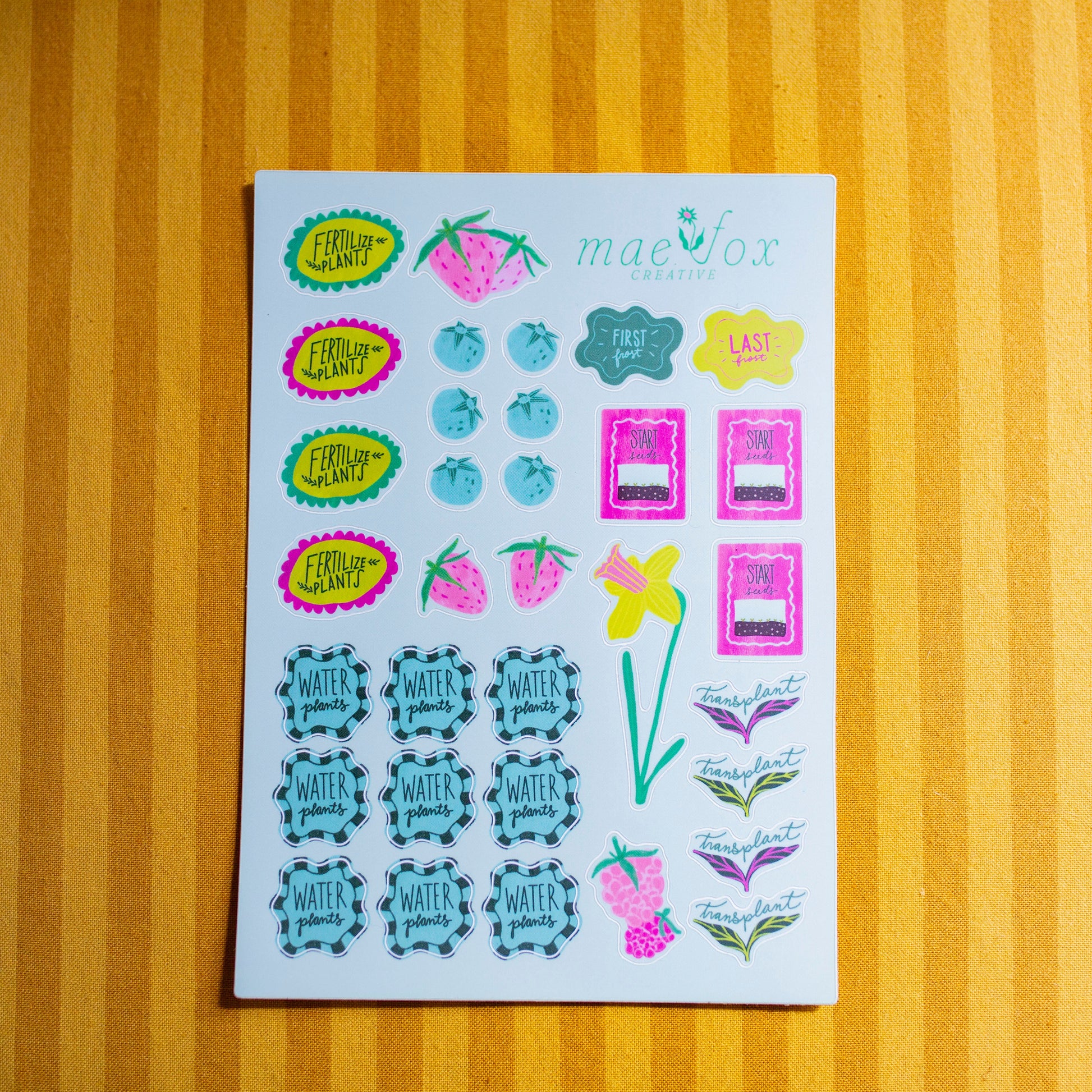 Sheet of garden inspired stickers with various designs 