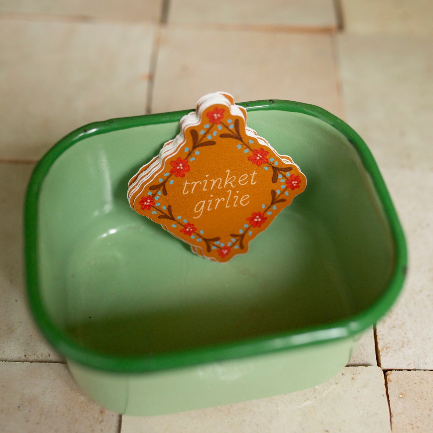 Trinket Girlie Vinyl Sticker 3" | Cozy Cottage Core Thrift Gift for Thrifters Who Love Trinkets