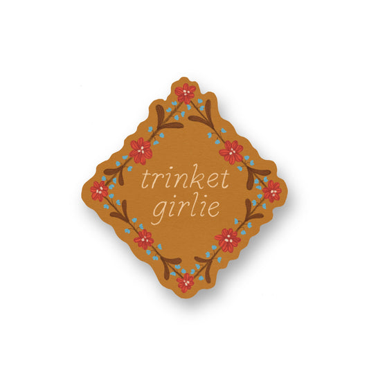 Trinket Girlie Vinyl Sticker 3" | Cozy Cottage Core Thrift Gift for Thrifters Who Love Trinkets
