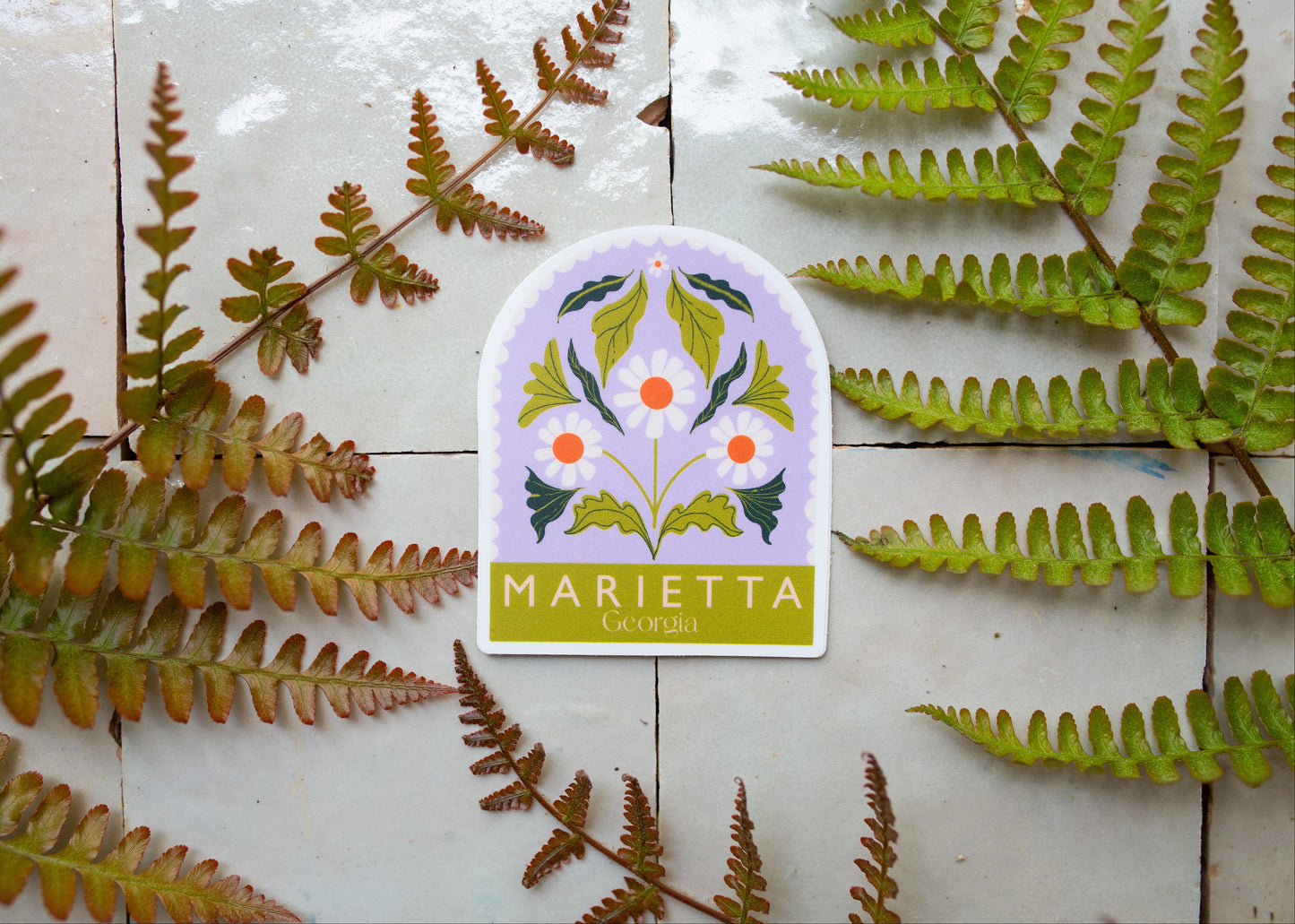 Floral marietta georgia sticker featuring delicate illustrated flowers and soft pastel colors, perfect for decorating laptops, water bottles, and journals
