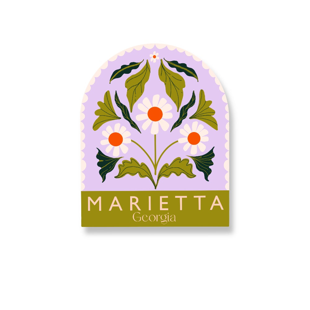 Floral marietta georgia sticker featuring delicate illustrated flowers and soft pastel colors, perfect for decorating laptops, water bottles, and journals