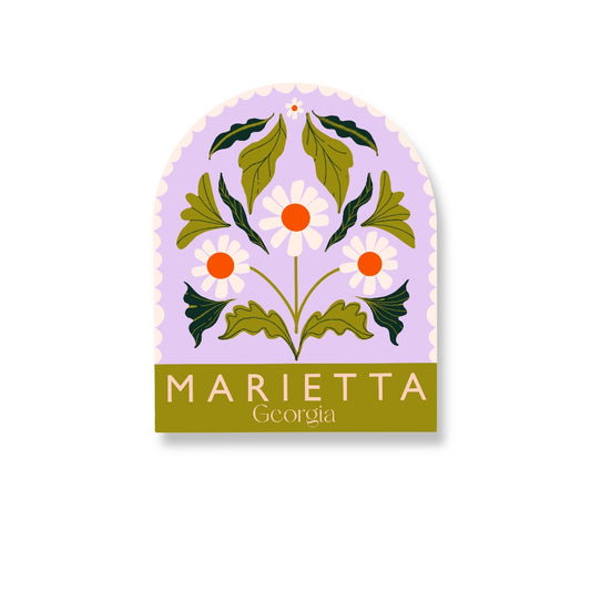 Floral marietta georgia sticker featuring delicate illustrated flowers and soft pastel colors, perfect for decorating laptops, water bottles, and journals