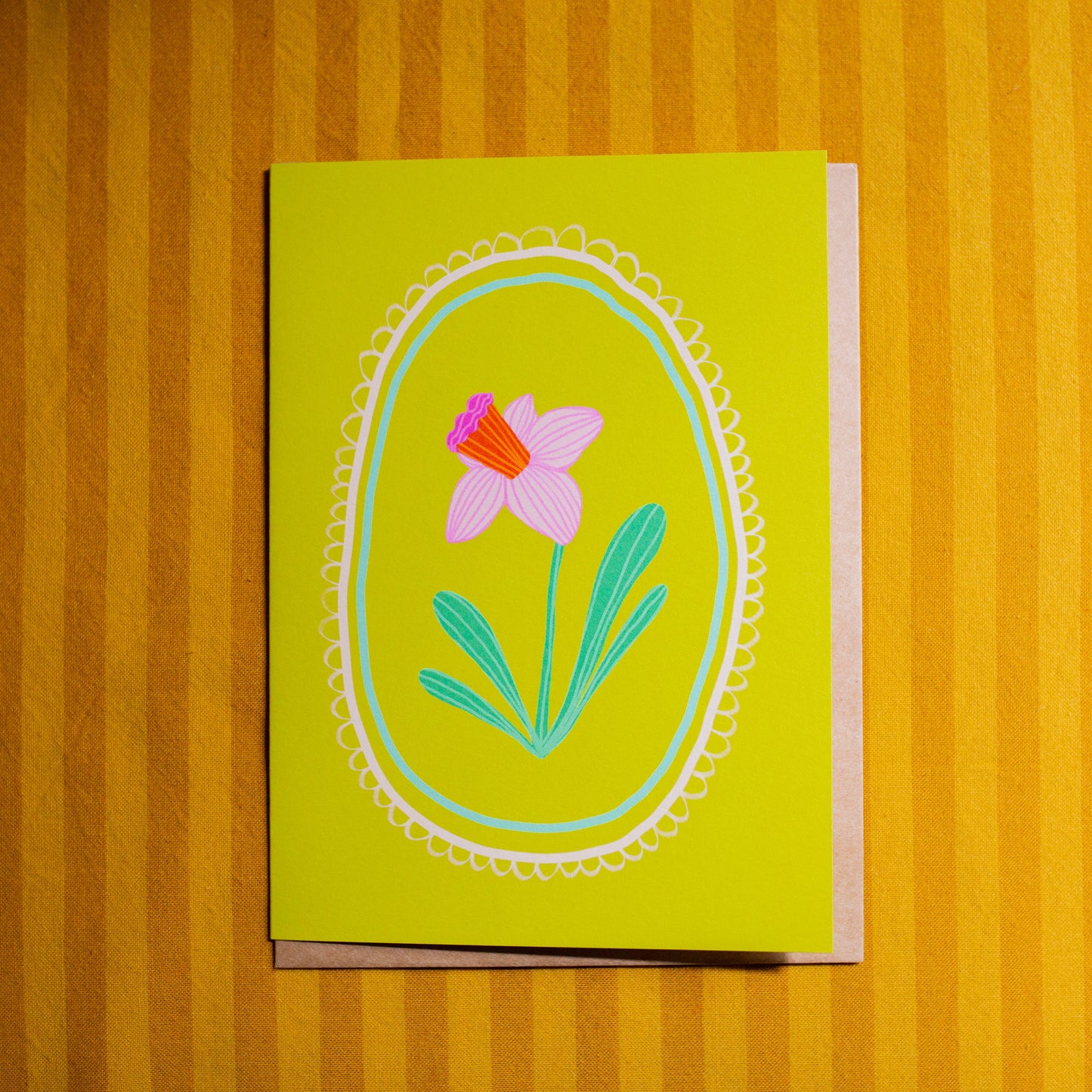 Card with a floral design on a yellow background