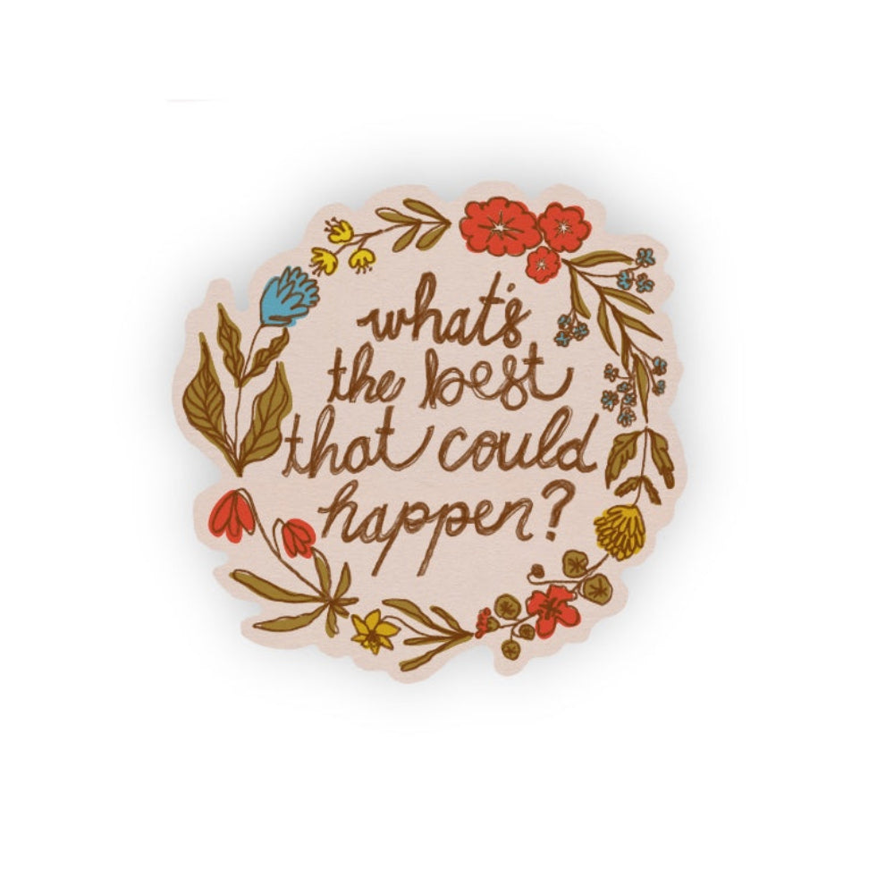 Decorative sticker with floral design and text on a white background